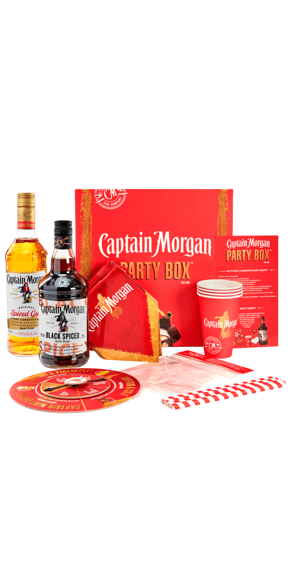 Фото Набір рому Captain Morgan Spiced Gold 0.7л & Captain Morgan Black Spiced Party Box 0.7л-каталог