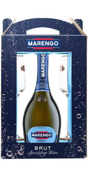 Фото Сувенірний набір вино ігристе Marengo (брют біле, 2 бокала) 0,75л-каталог