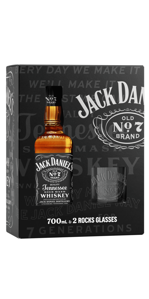 Фото Виски Jack Daniel's Tennessee Old No.7 40% 0.7л + 2 стакана в подарочной упаковке-каталог